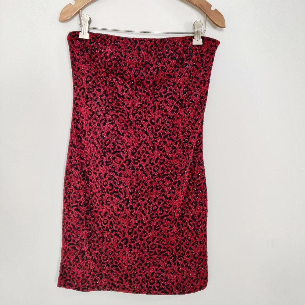 UK2LA Red Leopard Sequin Strapless Bodycon Mini Dress Size Medium